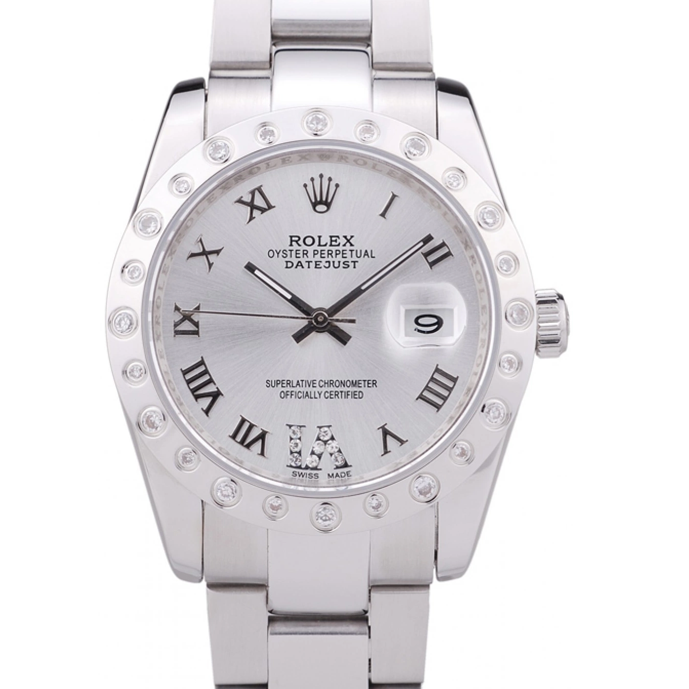 Aaa replica watch Silver 7468 Datejust Dial Rolex Bezel Diamond 0708